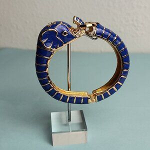 Glamour Chunky Enamel Elephant Lucky Hinged Bangle Bracelet Royal Blue G…